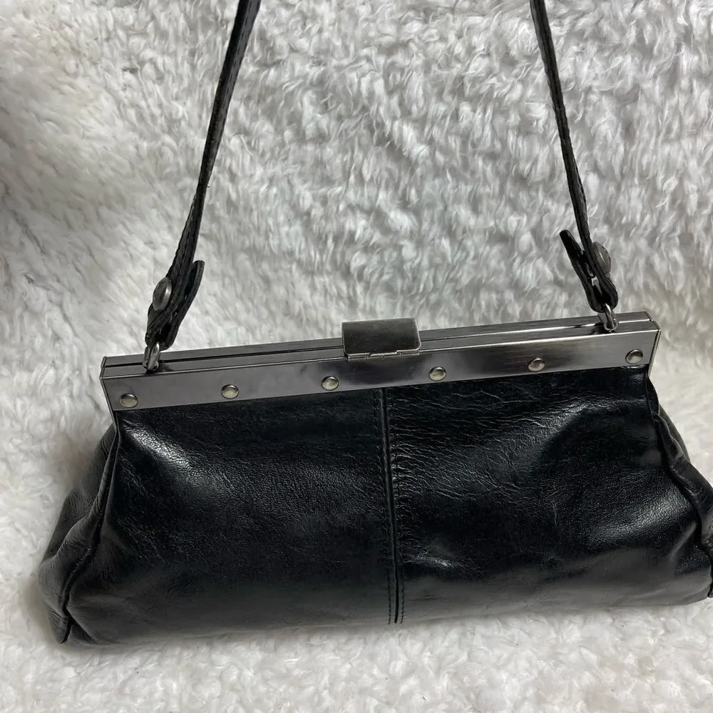 Patricia Nash Black leather & calf hair zebra Stripes silver tone frame Satchel